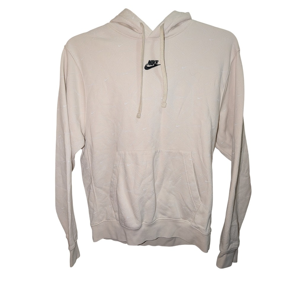 Nike Mens Sportswear Club Fleece Hoodie Beige All Over Swoosh Print Medium